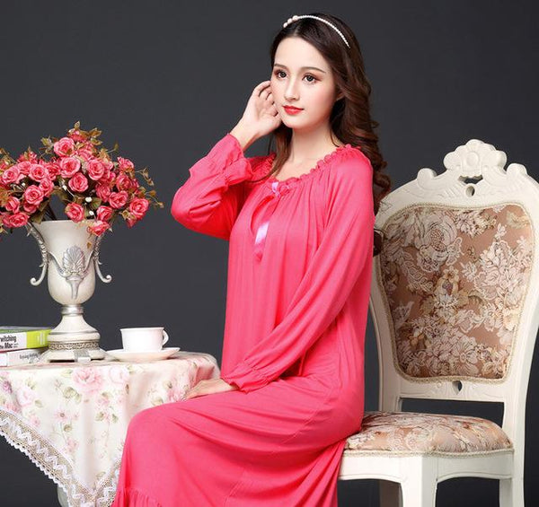 Spring women Modal cotton solid Nightgowns plus size M-2XL pink Sleepwear Pregnant woman autumn Long nightgowns Modal homewear