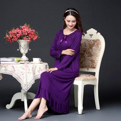 Spring women Modal cotton solid Nightgowns plus size M-2XL pink Sleepwear Pregnant woman autumn Long nightgowns Modal homewear