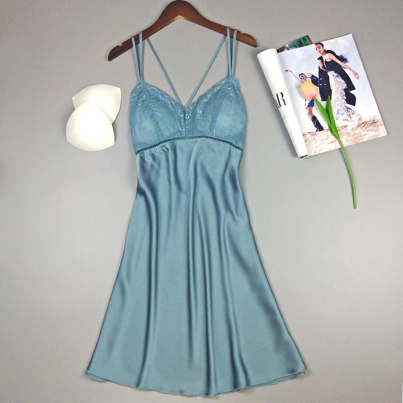 2019 women nightgown sexy night dress nightwear lingerie lace slits nightdress v neck nighty vintage sleepwear with false