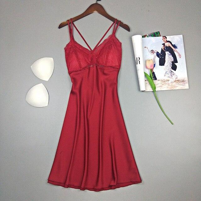 2019 women nightgown sexy night dress nightwear lingerie lace slits nightdress v neck nighty vintage sleepwear with false