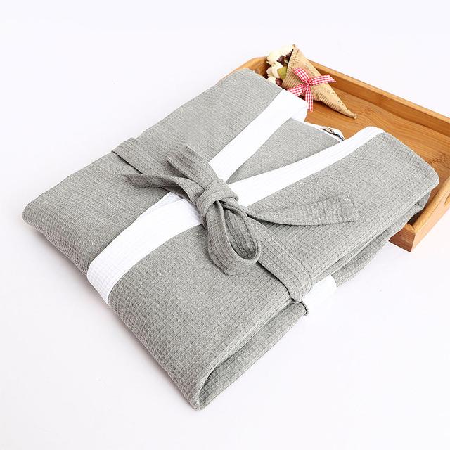 Casual Waffle Knit Cotton Male Robes Bathrobes Long-sleeved Sauna SPA Bathrobes Roupao Lovers Kimono Pajama Robes Man Nightgown