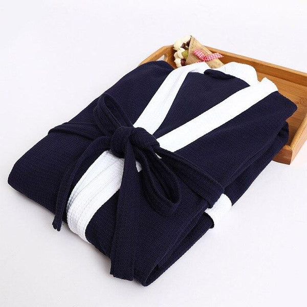 Casual Waffle Knit Cotton Male Robes Bathrobes Long-sleeved Sauna SPA Bathrobes Roupao Lovers Kimono Pajama Robes Man Nightgown