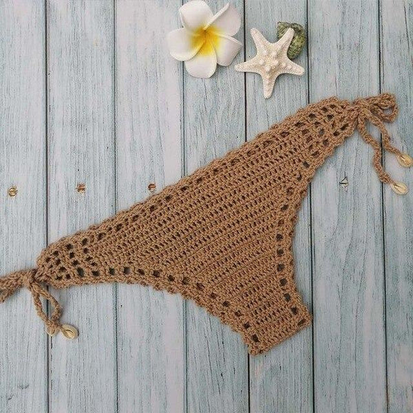 Women Unique Sexy Handmade Crochet Swimwear Bikini Bottom Hollow-out Low Waist Bathing Suit Triangle Briefs Swim knicke