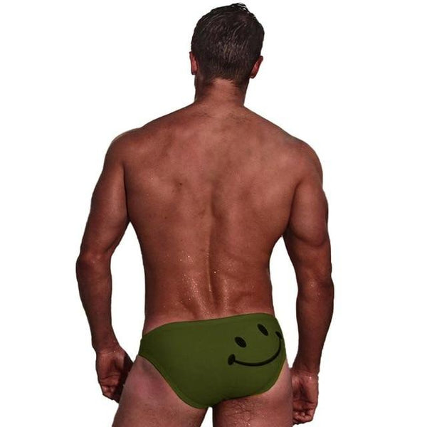 Men Swimming Sexy Briefs Cartoon Smiling Face Printed Low Waist Elastic Cotton Beach Trunks Swimwear Swimsuit Swimming Suit