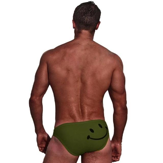Men Swimming Sexy Briefs Cartoon Smiling Face Printed Low Waist Elastic Cotton Beach Trunks Swimwear Swimsuit Swimming Suit