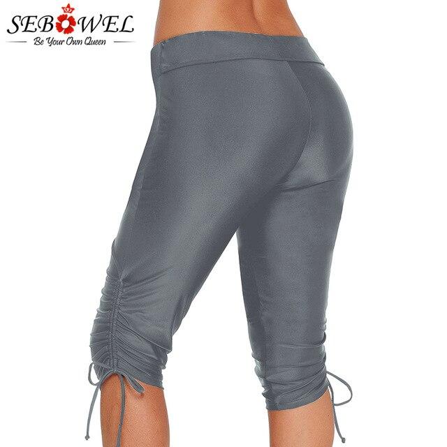 SEBOWEL Blue Side Drawstring Rash Guard Boardshort Women 2019 Summer Swimwear High Waist Swim Bottom Plus Size Bikini Bottom 3XL