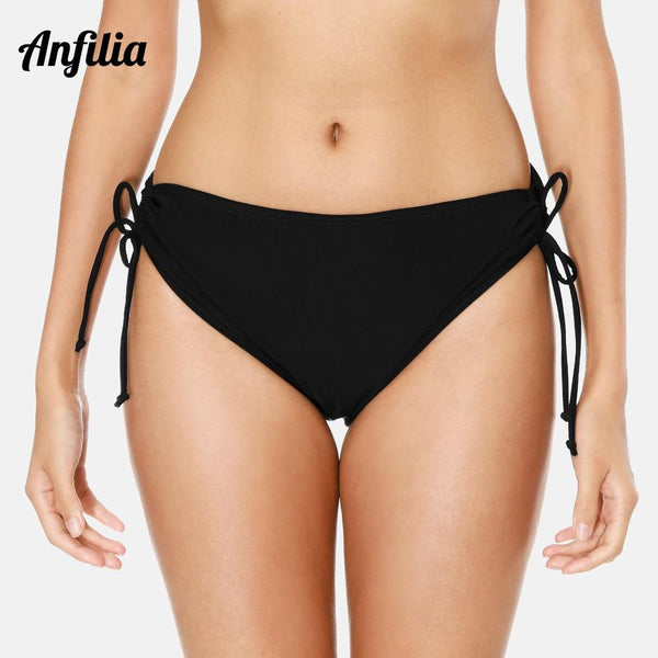 Anfilia Women Bikini Bottom Ladies Cutout Swim Trunks Solid Color Swimwear Briefs Side Bandage Swimming Bottom