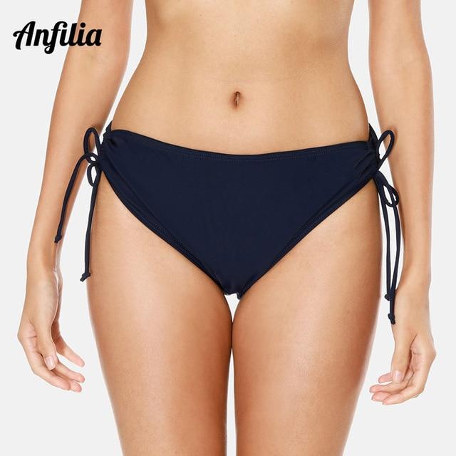 Anfilia Women Bikini Bottom Ladies Cutout Swim Trunks Solid Color Swimwear Briefs Side Bandage Swimming Bottom