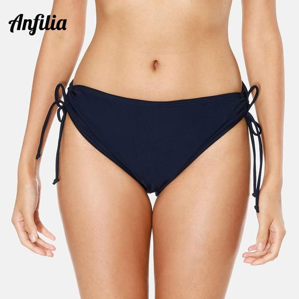 Anfilia Women Bikini Bottom Ladies Cutout Swim Trunks Solid Color Swimwear Briefs Side Bandage Swimming Bottom