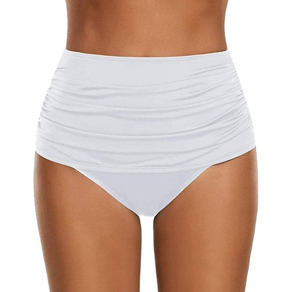 High Waisted Bikini Bottoms Swimwear Shorts Pleated White Bathing Suit Bottoms Tankini Women Swim skirt swimsuit Briefs panties
