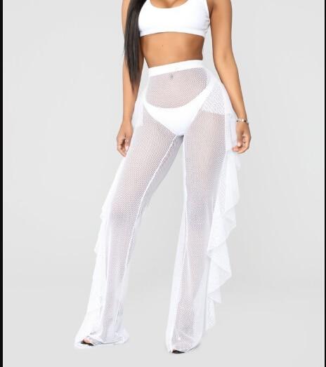 2019 Sexy Womens Mesh Sheer Pants Trousers Bikini Cover Up Beach Wide Leg Swimwear