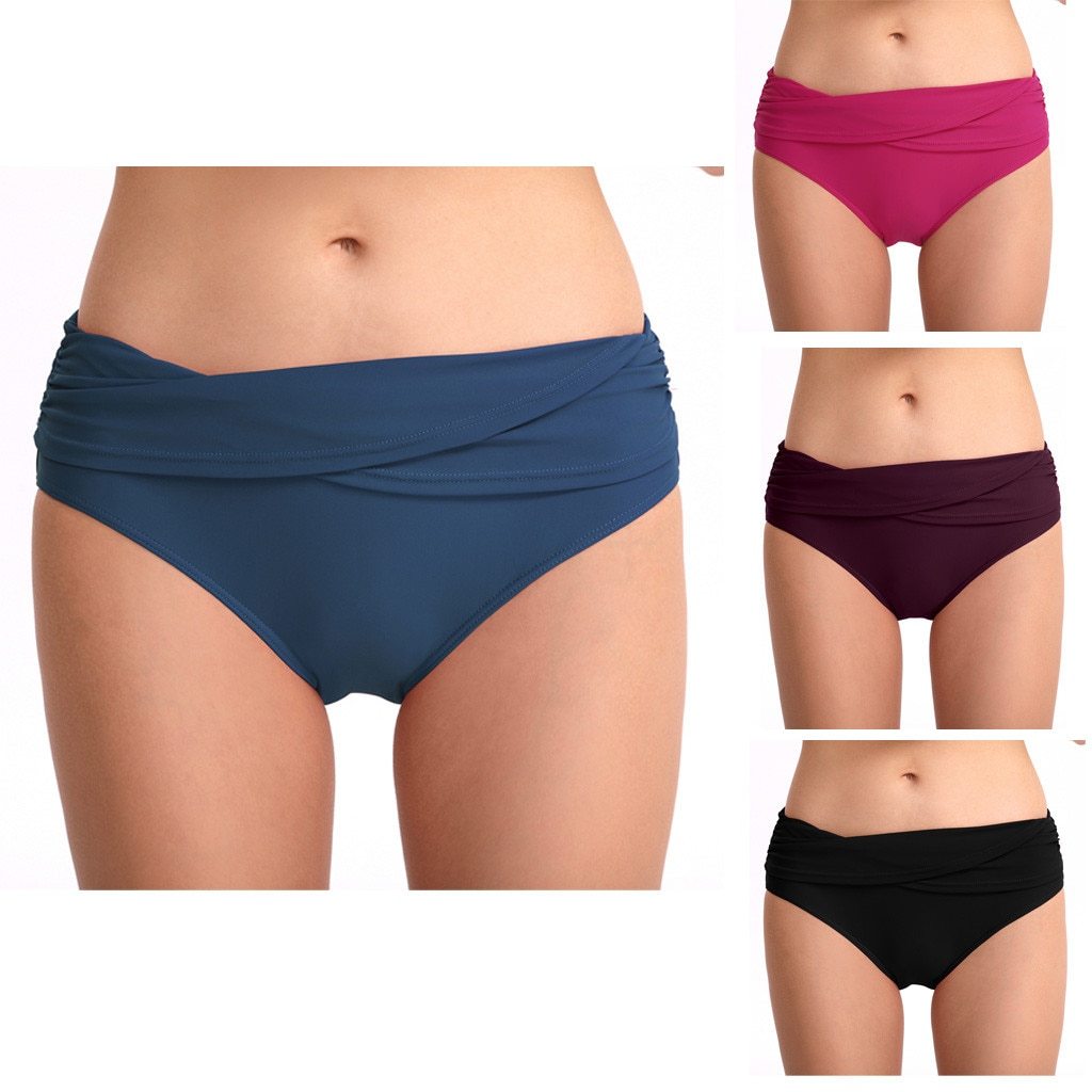 Bikinis 2019 mujer Women Sexy Solid Mid Waist Beach Bikini set Bathing Swimwear Brief Trunks Cover-ups Dropping stroje kapielowe