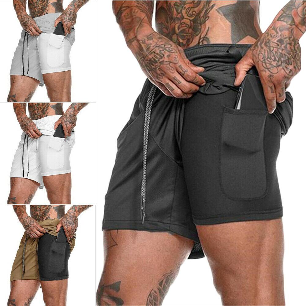 2019 Men 2 in 1 Beach Shorts Athletic Gym Sports Running Training Swimwear Quick Drying Workout Fitness Short Pant