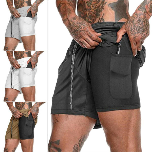 2019 Men 2 in 1 Beach Shorts Athletic Gym Sports Running Training Swimwear Quick Drying Workout Fitness Short Pant