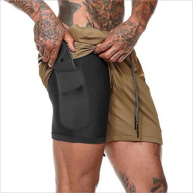 2019 Men 2 in 1 Beach Shorts Athletic Gym Sports Running Training Swimwear Quick Drying Workout Fitness Short Pant