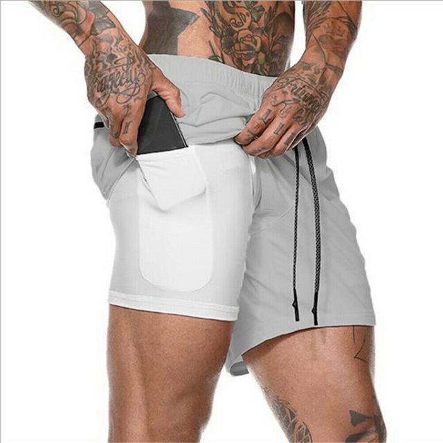 2019 Men 2 in 1 Beach Shorts Athletic Gym Sports Running Training Swimwear Quick Drying Workout Fitness Short Pant