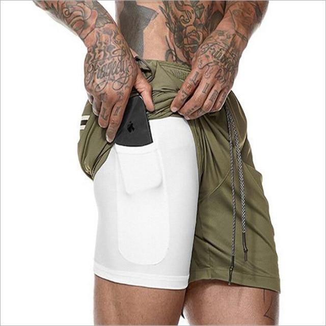 2019 Men 2 in 1 Beach Shorts Athletic Gym Sports Running Training Swimwear Quick Drying Workout Fitness Short Pant