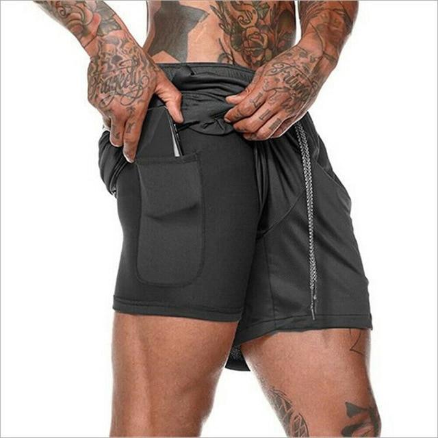 2019 Men 2 in 1 Beach Shorts Athletic Gym Sports Running Training Swimwear Quick Drying Workout Fitness Short Pant