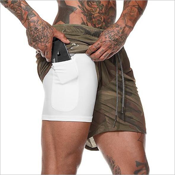 2019 Men 2 in 1 Beach Shorts Athletic Gym Sports Running Training Swimwear Quick Drying Workout Fitness Short Pant