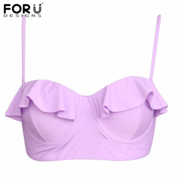 FORUDESIGNS 2018 Women Halter Neck Swim Bikini Tops Bandeau Swimwear Violet Push Up Underwire Strapless Bra Strappy Bralette Top