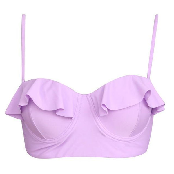FORUDESIGNS 2018 Women Halter Neck Swim Bikini Tops Bandeau Swimwear Violet Push Up Underwire Strapless Bra Strappy Bralette Top