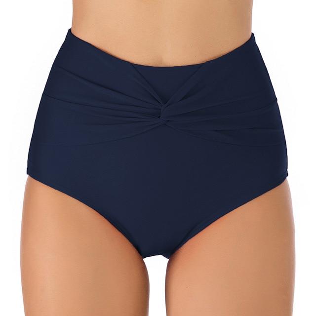 Riseado Red Bikini Bottom New Ruched Swimwear Women Sexy Solid Swimsuit High Waist Bathing Suit Women 2019 Summer Beach Wear