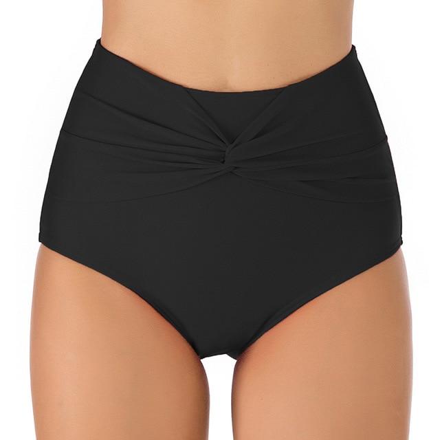 Riseado Red Bikini Bottom New Ruched Swimwear Women Sexy Solid Swimsuit High Waist Bathing Suit Women 2019 Summer Beach Wear