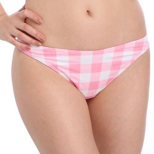 Pink Plaid Bikini Bottom Plus Size Beach Briefs Lady Swimwear Panty Super Nylon Quality Fully Lined Women Swim Panty