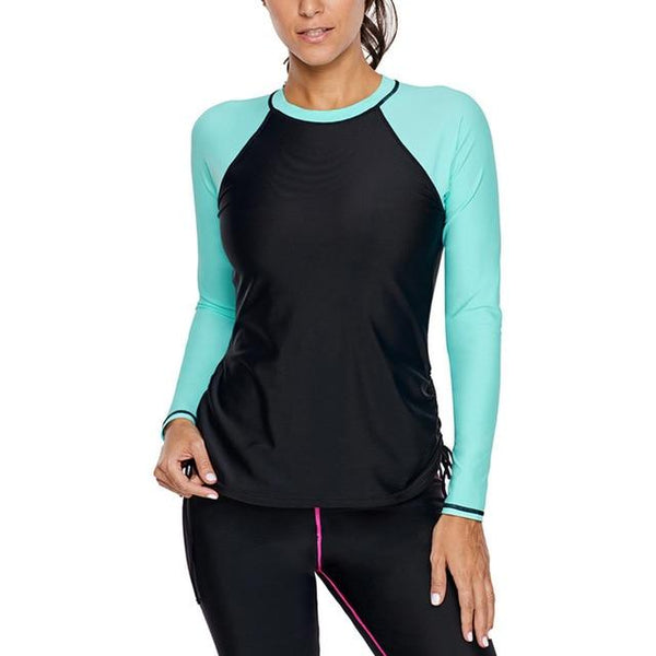 FangNymph Women Long Sleeve Swimming Pullover Ladies Swim Blouse Top Swimsuit Swimwear