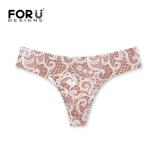 FORUDESIGNS Thong Swimsuit Female G-string Lace 3D Printing Women Bikinis Bottom Swimming Trunks Sexy Swimwear Shorts Women