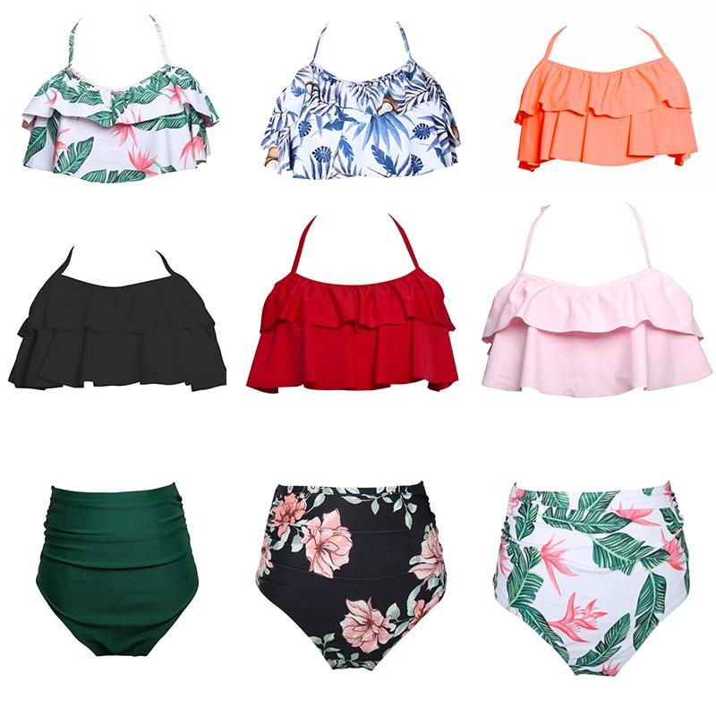Swimsuit Female Separate Bottom Bikinis 2019 Mujer Ruffle Bikini Tops High Waist Swim Bottoms Panties Women Swimwear Print Pants