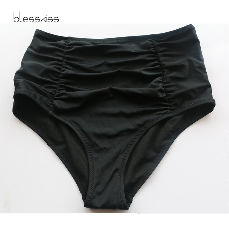 BLESSKISS High Waisted Bikini Bottom Swimwear Women Black Swimsuit Bottom M L