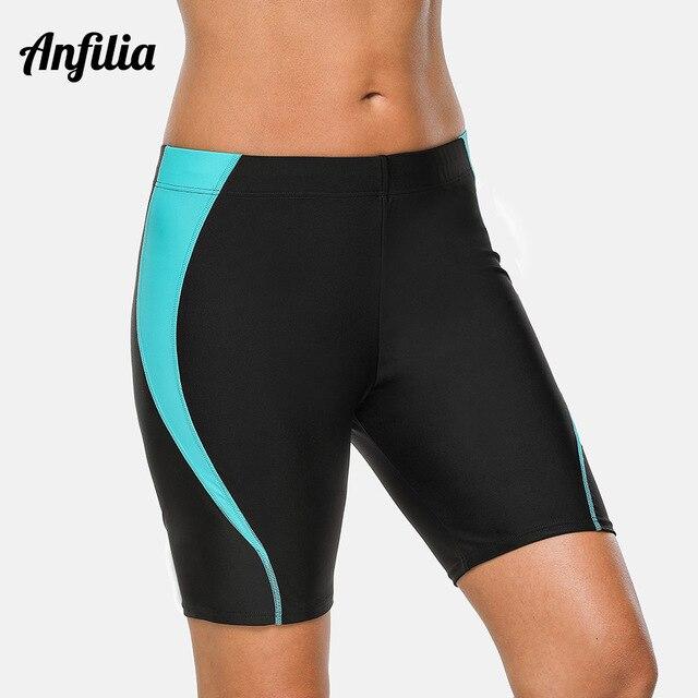 Anfilia Women‘s Sports Swimming Trunks Ladies Capris Swim Shorts Skinny Boy Shorts Swimwear Briefs Patchwork Tankini Bottom