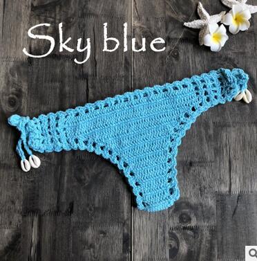 Women Unique Sexy Handmade Crochet Swimwear Bikini Bottom Hollow-out Low Waist Bathing Suit Triangle Briefs Swim knicker