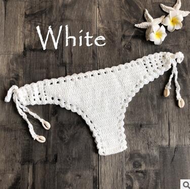 Women Unique Sexy Handmade Crochet Swimwear Bikini Bottom Hollow-out Low Waist Bathing Suit Triangle Briefs Swim knicker