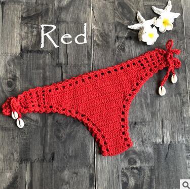 Women Unique Sexy Handmade Crochet Swimwear Bikini Bottom Hollow-out Low Waist Bathing Suit Triangle Briefs Swim knicker