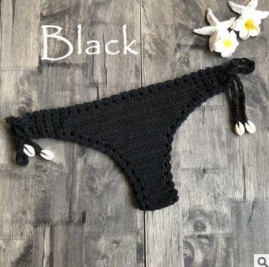 Women Unique Sexy Handmade Crochet Swimwear Bikini Bottom Hollow-out Low Waist Bathing Suit Triangle Briefs Swim knicker