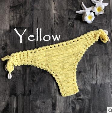 Women Unique Sexy Handmade Crochet Swimwear Bikini Bottom Hollow-out Low Waist Bathing Suit Triangle Briefs Swim knicker