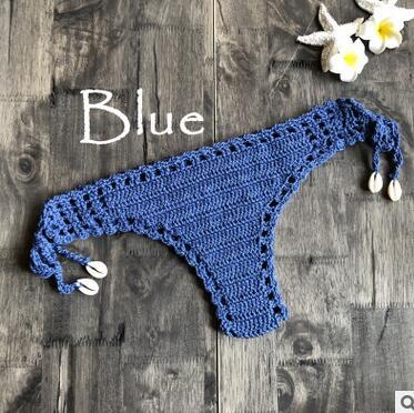 Women Unique Sexy Handmade Crochet Swimwear Bikini Bottom Hollow-out Low Waist Bathing Suit Triangle Briefs Swim knicker