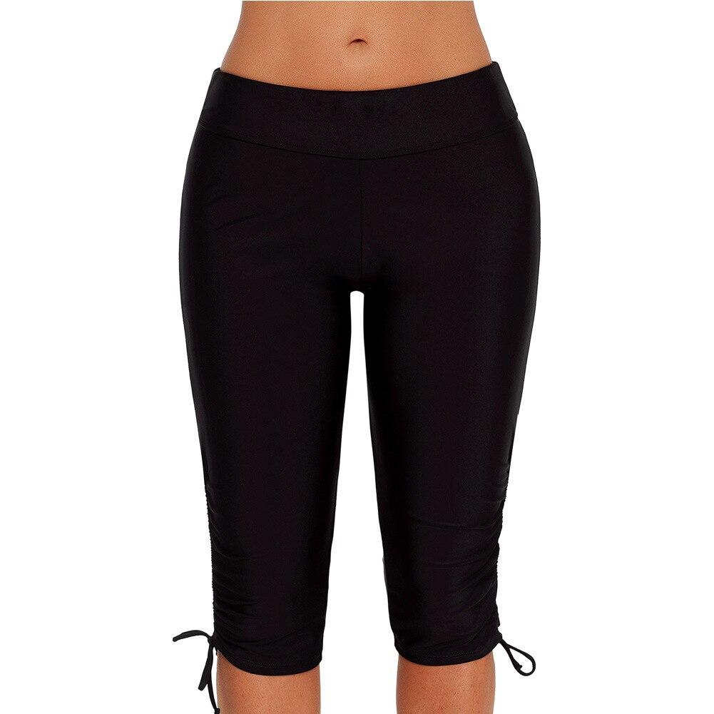 Women Swimwear Bottoms Black High Waist Swim Pants Beach Training Fitness Swim Trunks Surf Sport Shorts Slim Leggings Tights