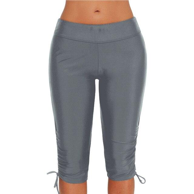 Women Swimwear Bottoms Black High Waist Swim Pants Beach Training Fitness Swim Trunks Surf Sport Shorts Slim Leggings Tights