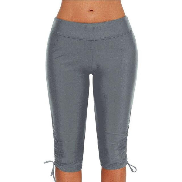 Women Swimwear Bottoms Black High Waist Swim Pants Beach Training Fitness Swim Trunks Surf Sport Shorts Slim Leggings Tights