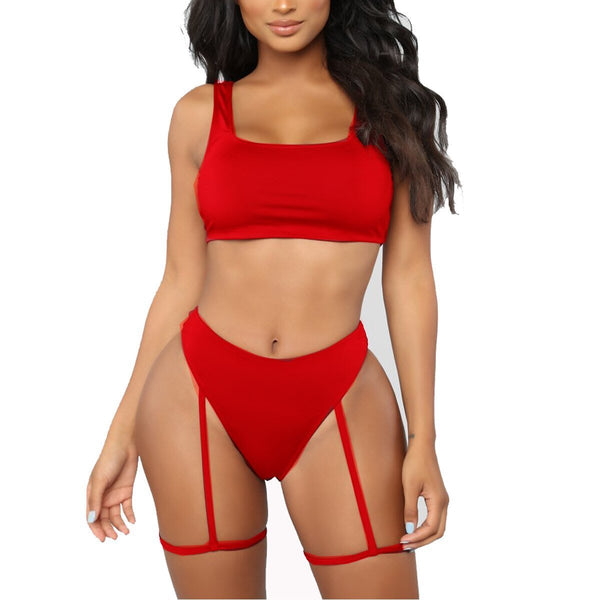 Topmelon Mid Waist Push Up Bra Red Two Piece Linked Swimwear Sling Briefs Bikini Sexy Underwear Bathing Suit Women