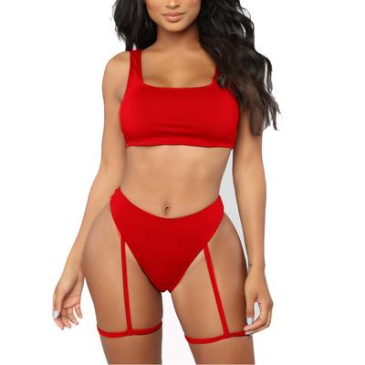 Topmelon Mid Waist Push Up Bra Red Two Piece Linked Swimwear Sling Briefs Bikini Sexy Underwear Bathing Suit Women
