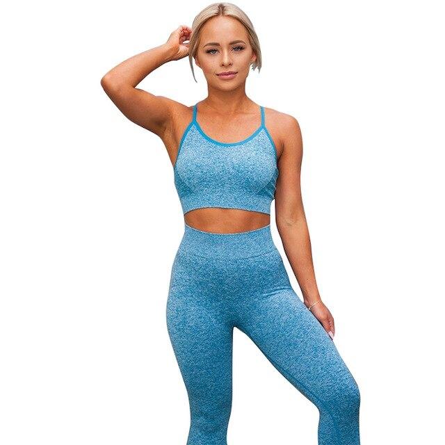 Topmelon Women Seamless Tracksuit Yoga Set Gym Fitness Fullpant Workout Set Sexy Camisole Hip Lifting Sport Bra