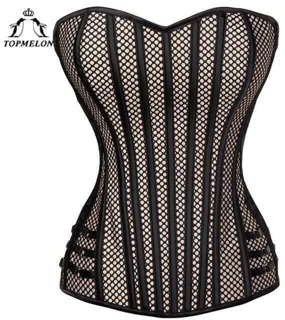 TOPMELON Punk Corset Striped Slimming Lace Up Corset Pink Red Black Sleeveless Overbust Bustier Fashion Design