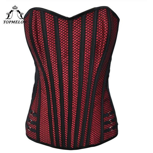 TOPMELON Punk Corset Striped Slimming Lace Up Corset Pink Red Black Sleeveless Overbust Bustier Fashion Design