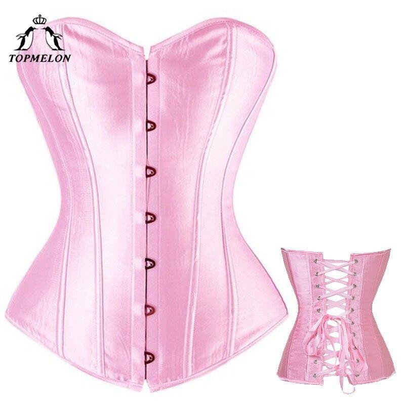 TOPMELON Corset Steampunk Waist Trainer Bustier Gothic Corselet Corset Women Silky Solid Party Shows Club Party Corset Tops