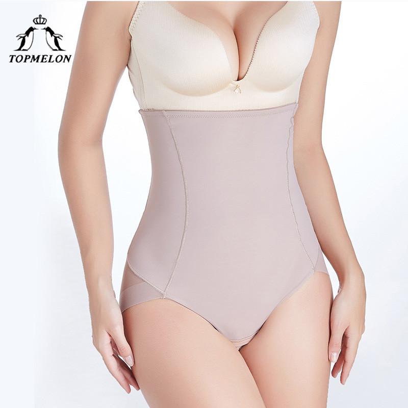 TOPMELON Breathable Shapers Slimming Waist Body Shaper High Waist Control Panties Seamless Underwear Black Beige
