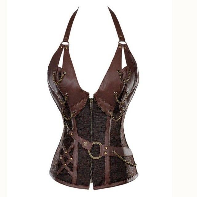TOPMELON Steampunk Corset Bustier Gothic Corset Women Corselet Sexy Corset Halter Retro Chains Rivet Steel Boned New Tops 6XL